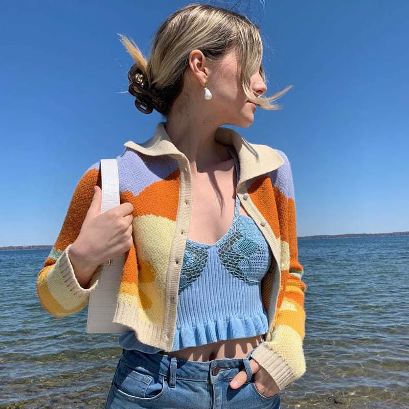 

Женский винтажный кардиган, вязаный свитер во французском стиле, короткий Свободный кардиган с принтом