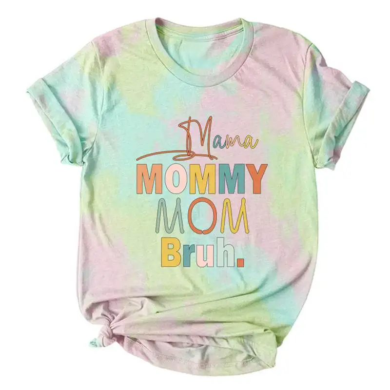 

New summer simple female MAMAMOMMMYMOM letter printing tie-dye fashion round neck loose short-sleeved T-shirt