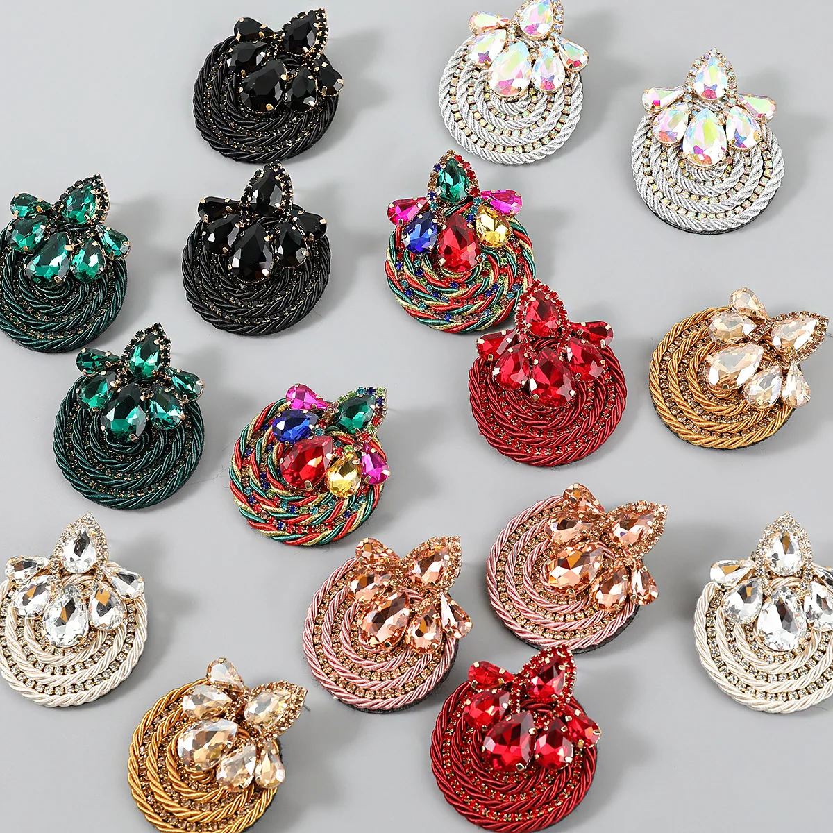 

Fashion Ethnic Style Cotton Cord Weave Round Ear Accessories Vintage Sparkly Crystal Dangle Earrings for Women Luxury Jewelry