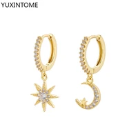 yuxintome 925 sterling silver needle cubic zircon star moon hoop earrings for women man pendant dangle jewelry gift fashion