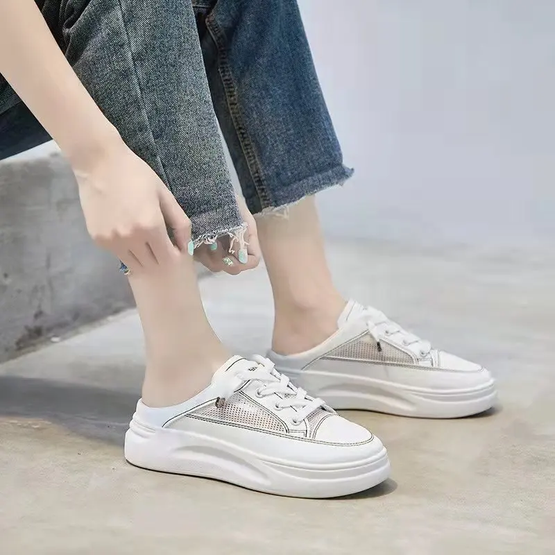 

Women Baotou Half Slippers Female Summer Outdoor Wear Sandals Korean Students Flat-soled Mesh Breathable Non-slip Shoes