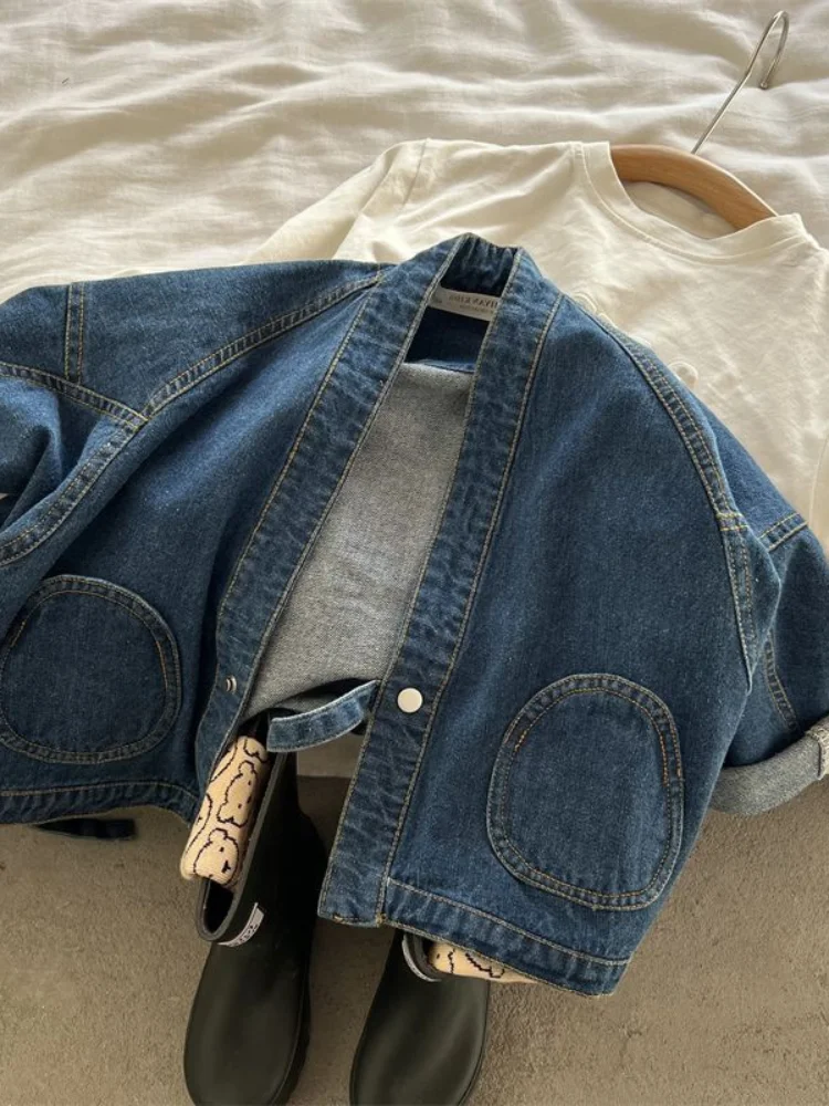 Джинсовое пальто для маленьких и средних детей 2023 Bujianna Tide ~ Весенняя новая