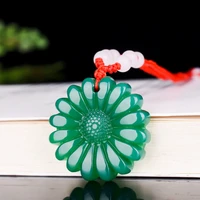 natural green chalcedony hand carved sun flower pendant fashion boutique jewelry men and women green agate necklace gift