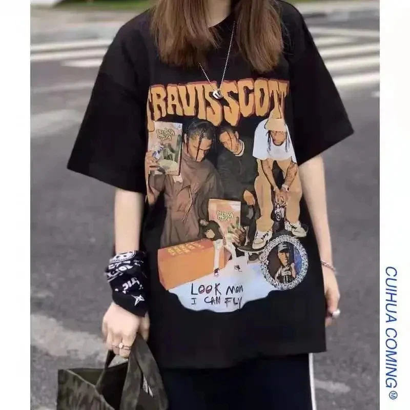 

New Design Sense Loose Retro T-Shirt Female Summer Short-Sleeved European And American High Street Top Tide Y2k Girl T-Shirt