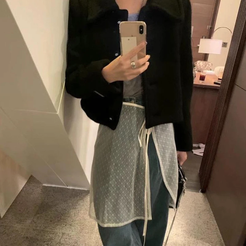 Женская кружевная юбка в Корейском стиле многослойная сетчатая на завязках