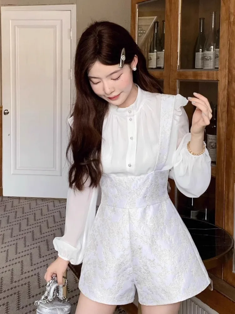 Женский комплект из двух предметов белая сетчатая рубашка с длинным рукавом и