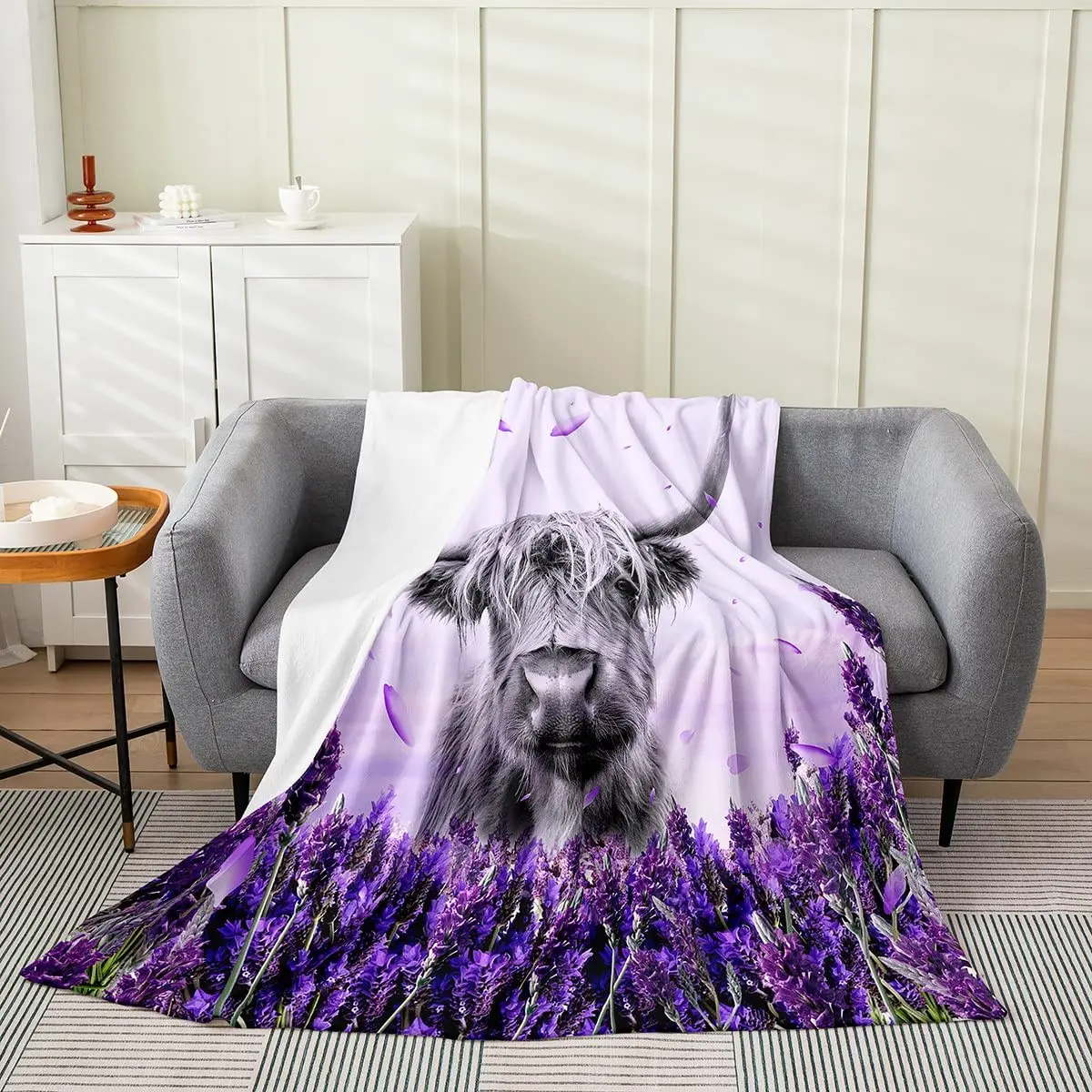 

Landscape All Season Warm Lightweight Blankets for Sofa Western Highland Cow Blanket Natural Wildlife Animal Cow Cattle Pattern