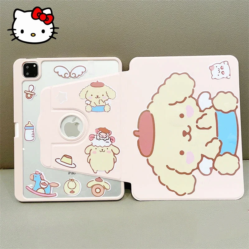 

Kawaii Sanrio PomPomPurin Ipad Case Cute Cartoon Shockproof Airbag DIY Sticker Rotating Soft Case for Ipad Pro 12.9 11 Inch Case