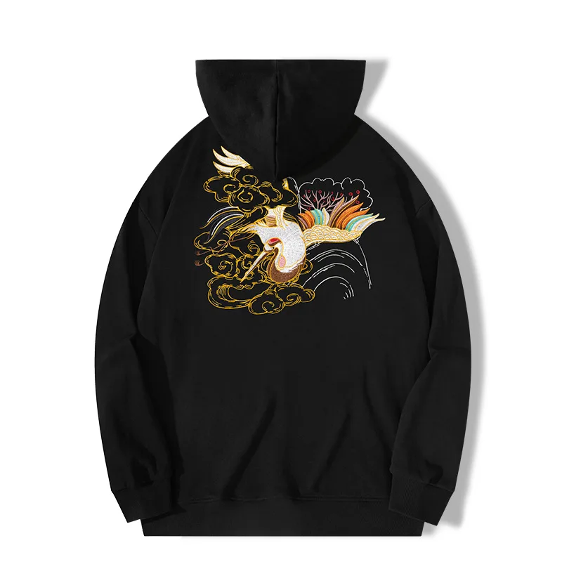 

Vintage Hoodies Men Women Harajuku Crane Embroidery Hoodies Chinese Hooded Sweatshirt College Cotton Casual Hoody Spring Autumn