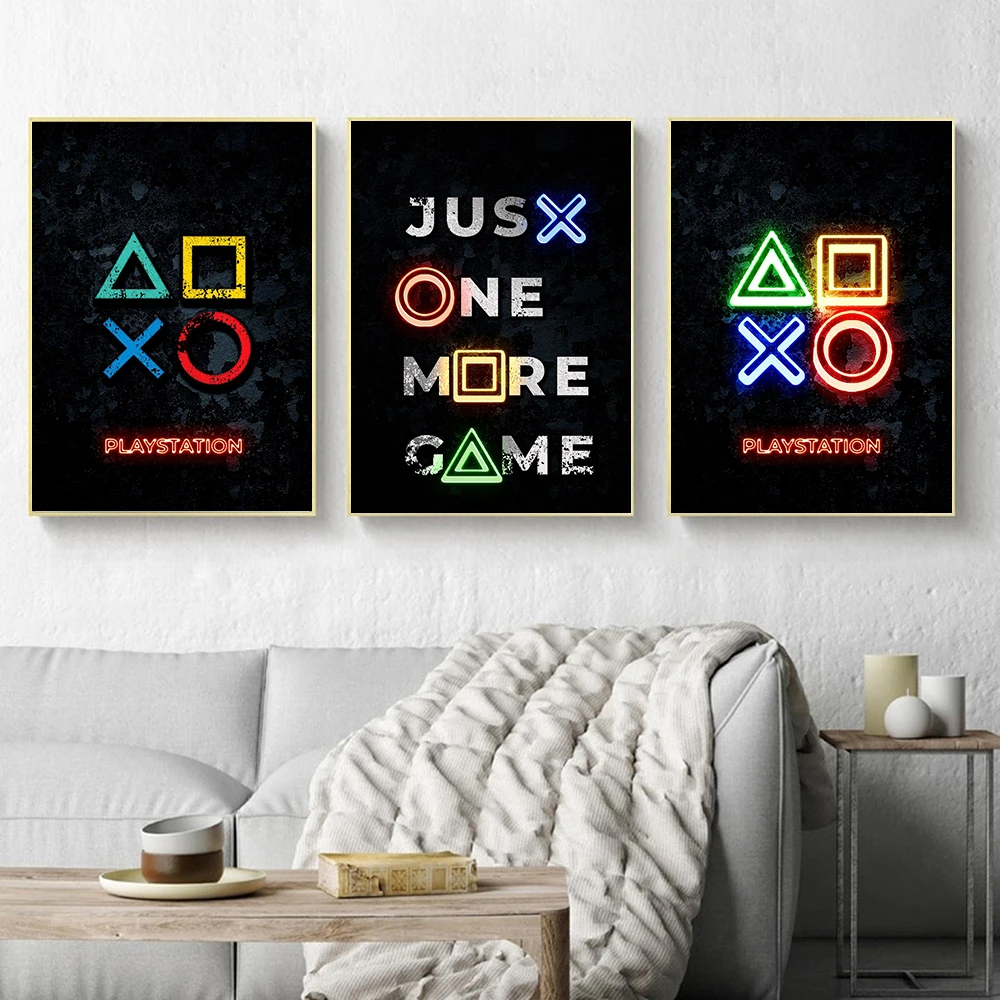 

Gamer Gaming Geek Poster Modern Canvas Painting Quote Art Print Playstation Buttons Wall Picture For Living Room Home Decor