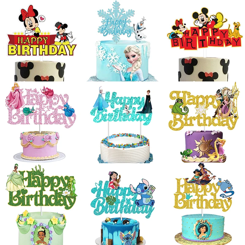 

Флаг мультяшного торта Disney, Холодное сердце, Эльза, Анна, Рапунцель, жасмин, искусственное украшение с Микки и Минни Маус