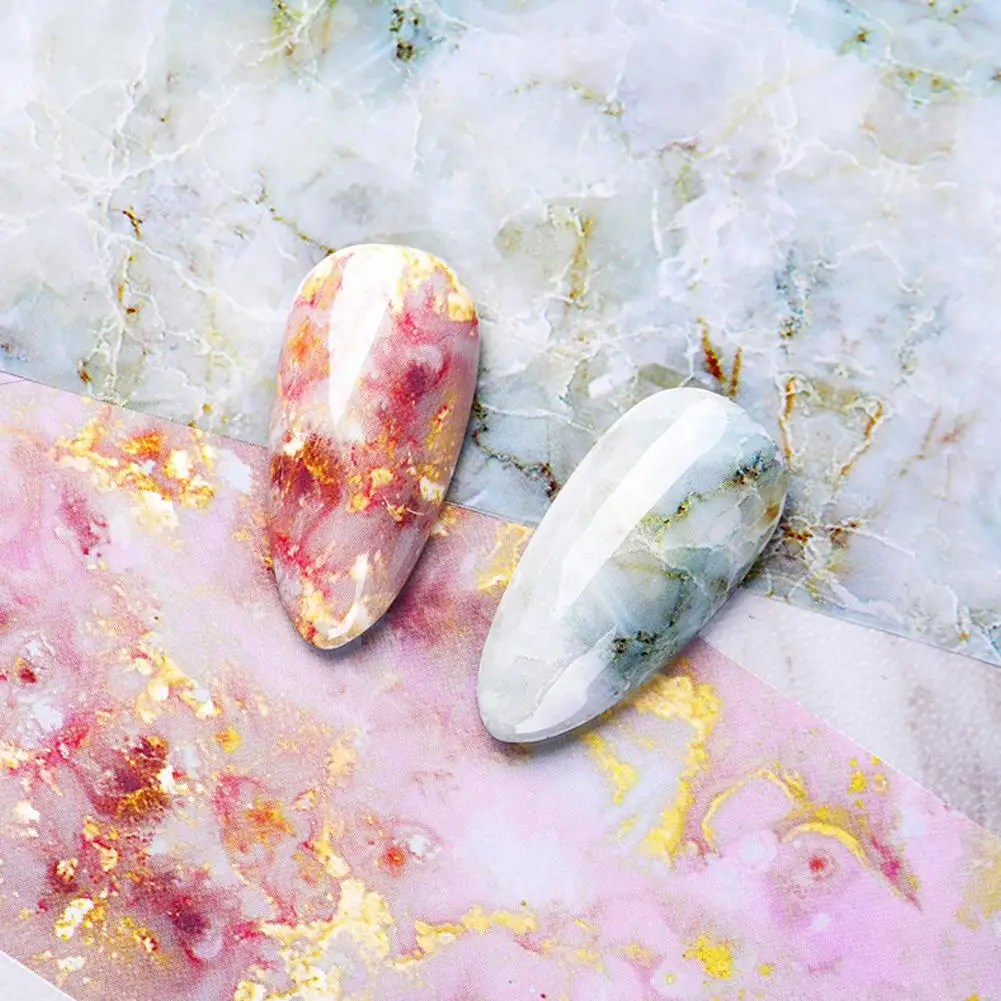 

4 * 125 cm Nail Sicker OF Marble Blooming Starry Sky Paper With Pink Blue For Nail Decorations Foils Bright Marble DIY Design