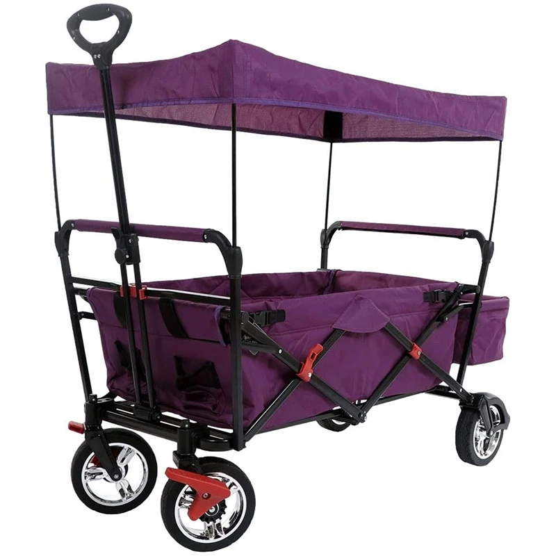 Folding Camping Wagon Garden  Shopping Moving Trolley Iron Frame Beach Baby Stroller with Canopy