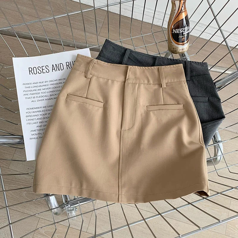 

High Waist Slim Short Skirt Women's 2022 Summer New Skirt Khaki A-line Skirt