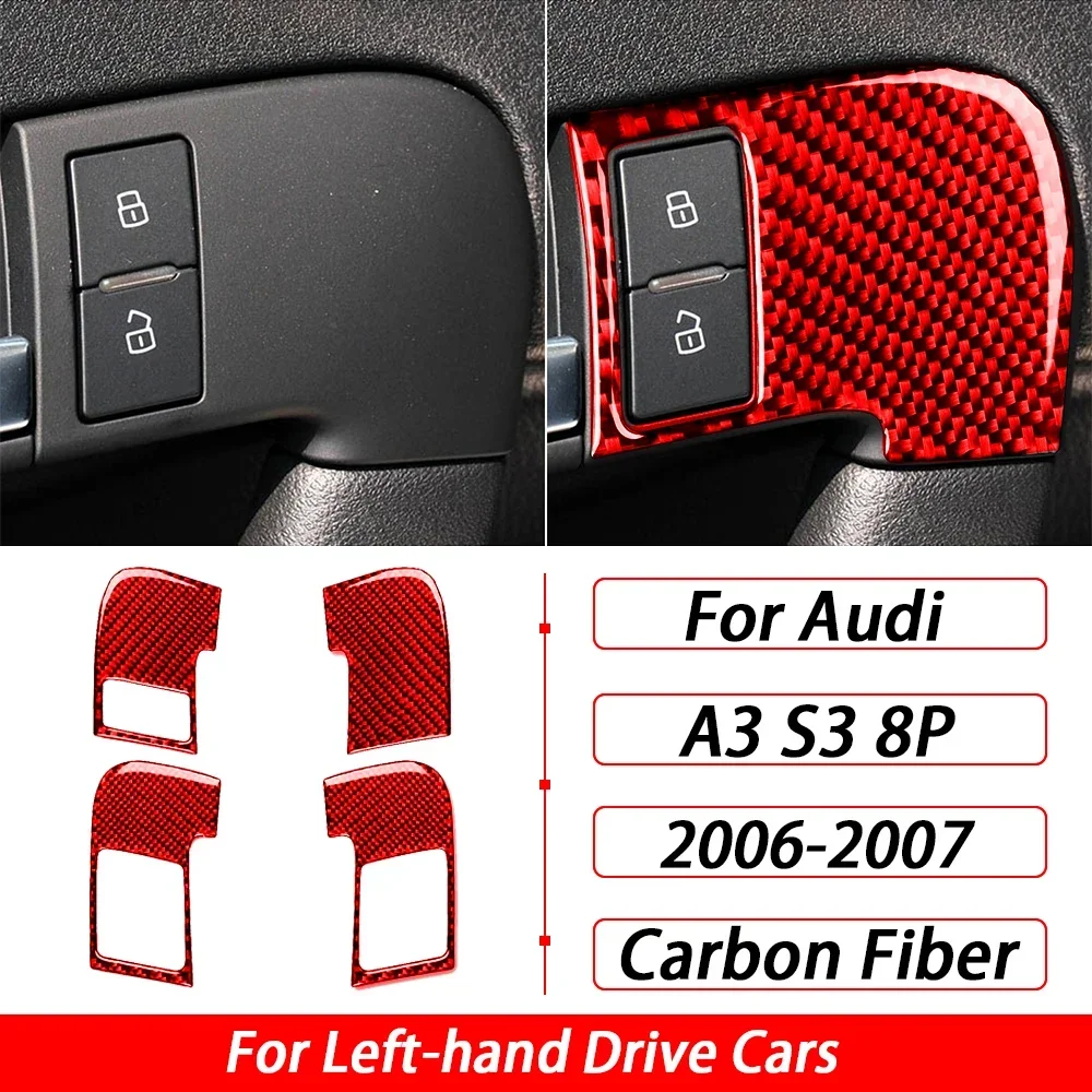 

Для Audi A3 S3 8P 2006 2007 настоящая мягкая наклейка из углеродного волокна, переключатель дверного замка, панель управления автомобиля, внутри, декоративные аксессуары