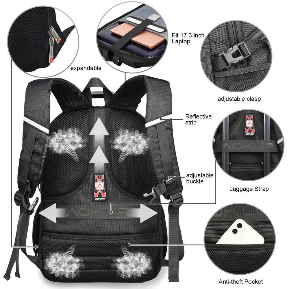 Extra Large 55L Travel Backpack for Men Women, 17.3 inch RIFD Safe Carry on Bag, TSA Friendly Business Computer Backpack with US