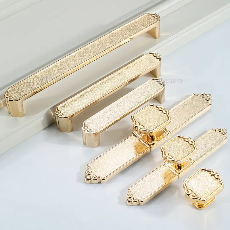 

Zinc Alloy Solid Cabinet Handles Modern Simple Kitchen Door Handles and Knobs Frosted Gold Drawer Pulls Furniture Hardware