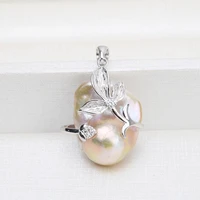 meibapj real natural big baroque pearl golden flower pendant necklace 925 solid silver empty truck fine jewelry for women