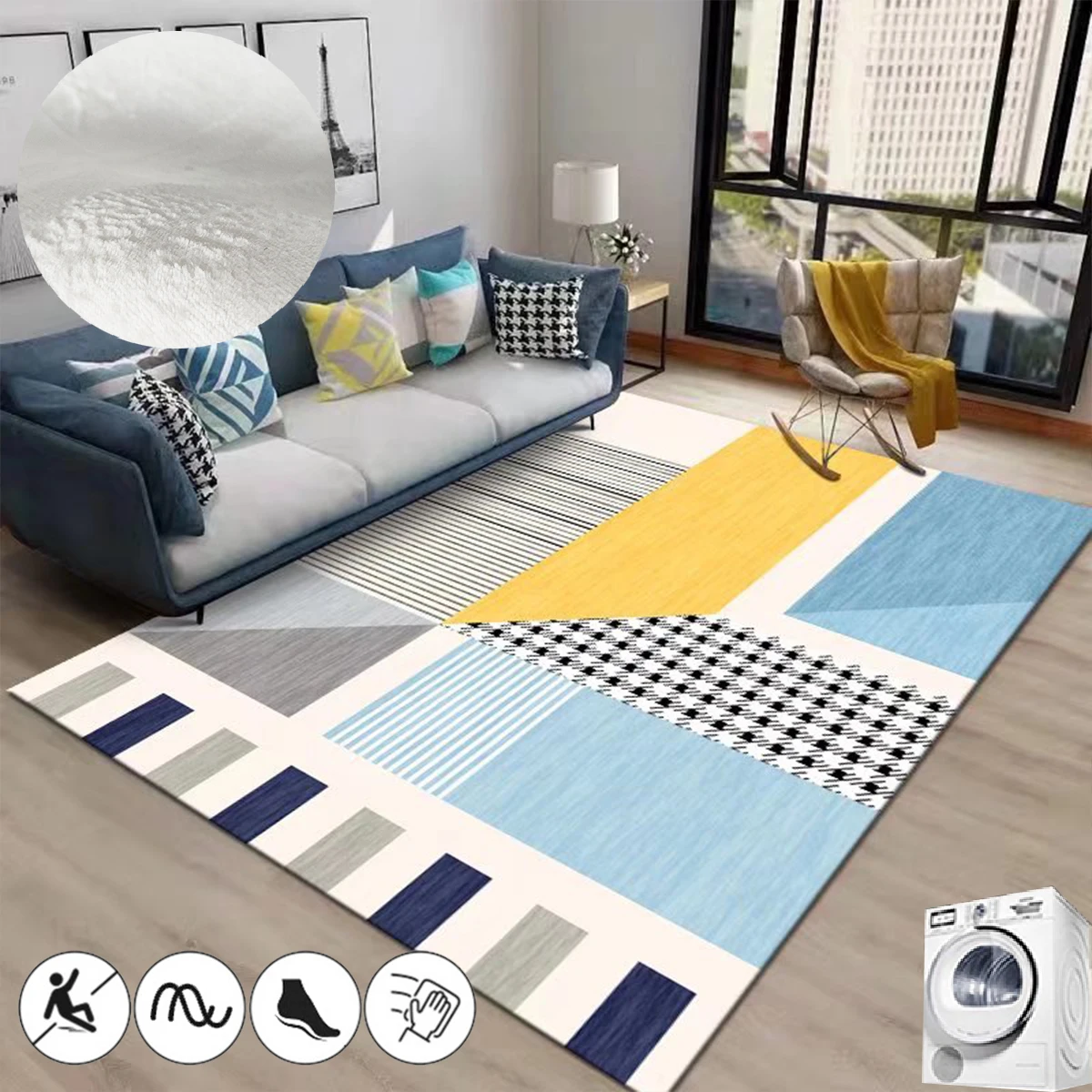 

Ins Nordic Modern Home Decoration Rug Simple Geometric Rugs for Bedroom Soft Carpets for Living Room Lounge Non-slip Floor Mat