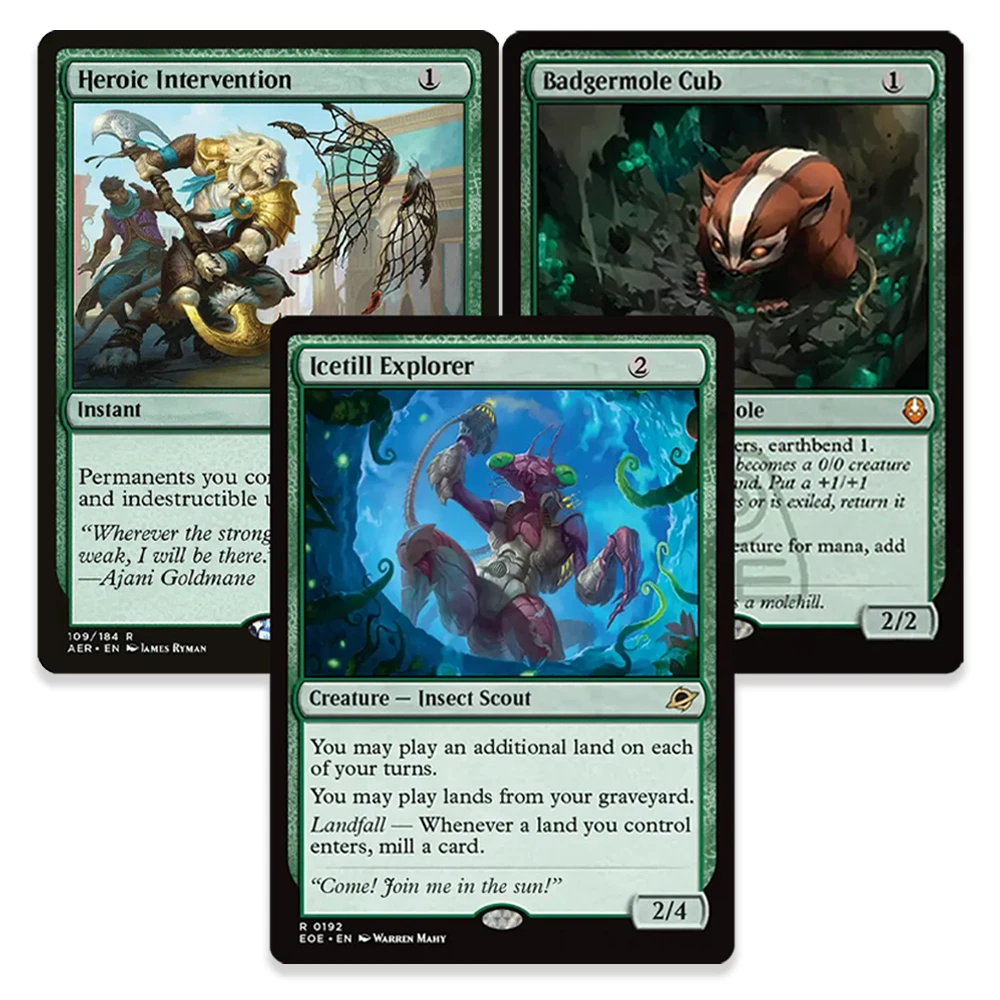 Фото Коллекционные карты TCG: Редкие магические голографические карты Badgermole Cub/Heroic Intervention/Icetill Explorer – Игрушки для мальчиков, праздничные подарки №1