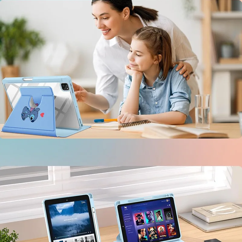 Фото Небесно-голубой чехол для iPad с мультяшным Стичем для iPad 2024 Air6 11-го поколения 11 дюймов, чехол для планшета 10-го поколения 10.9 дюймов Air4, 9-го поколения 10.2 дюймов, Mini7 8.3 дюйма, акриловая накладка №5