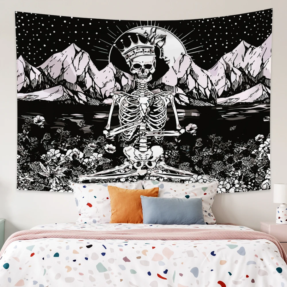 

Witchcraft Skull Moon Tapestry Mountain Wall Hanging Skull Psychedelic Mandala Tapestry Wall Rug Cloth Home Decor