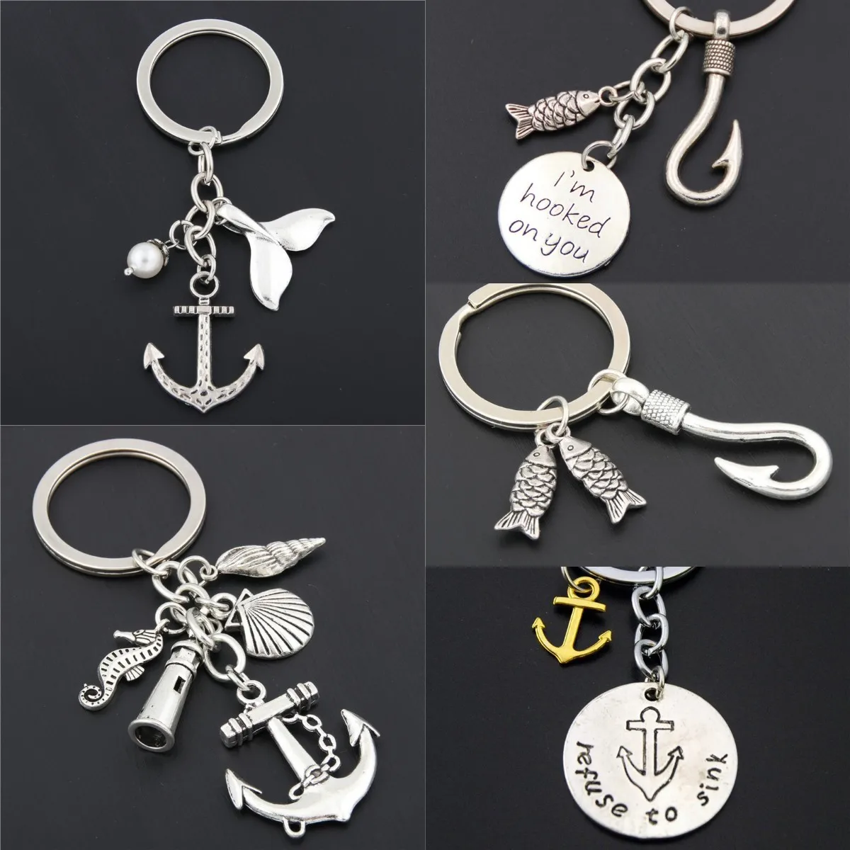 

Pirate Anchor Rudder Fish Hook KeyChain KeyRing Gift Women Man Charm Accessories Jewelry Pendant