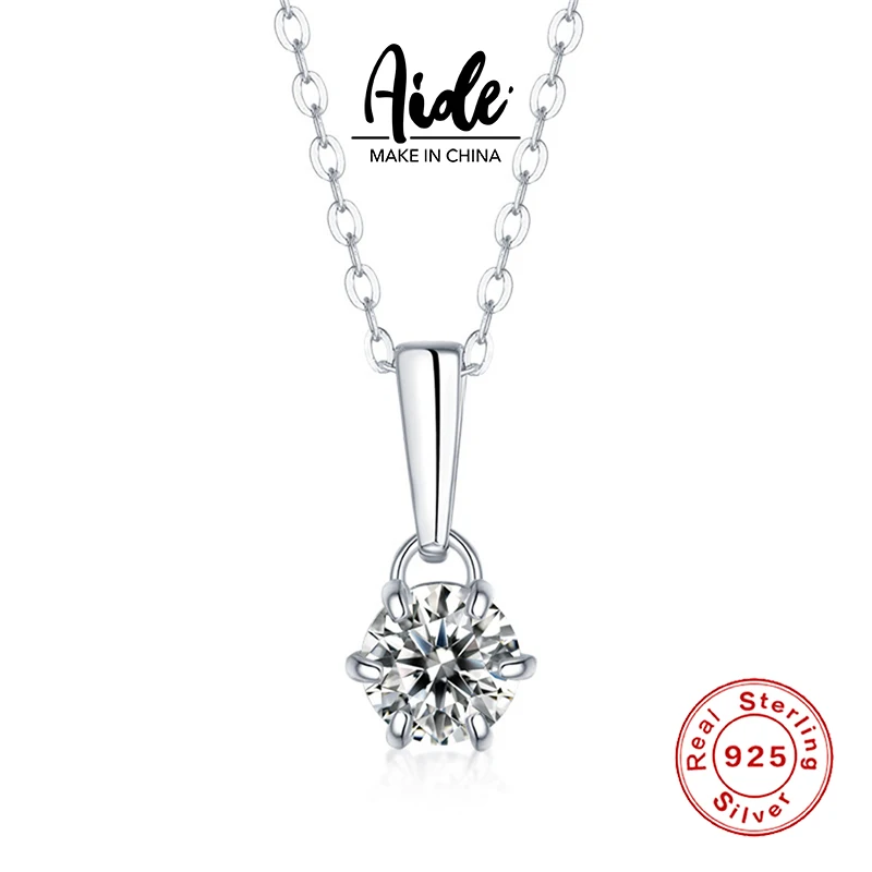 

Aide 1 Carat Real Moissanite Pendant Necklace for Women Top Quality 100% S925 Sterling Silver Wedding Bridal Jewelry 2022