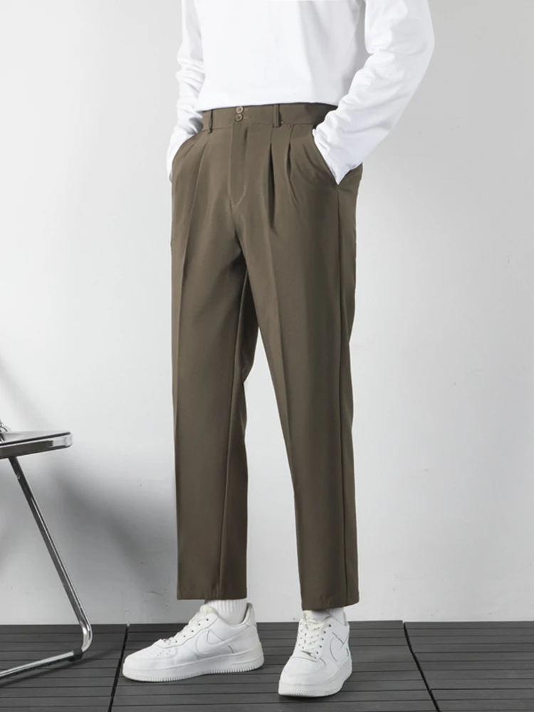 Drape Small Suit Pants Men's Spring and Autumn Korean Sle Loose Straight Casual Light Luxury Non-Ironing Capri ...