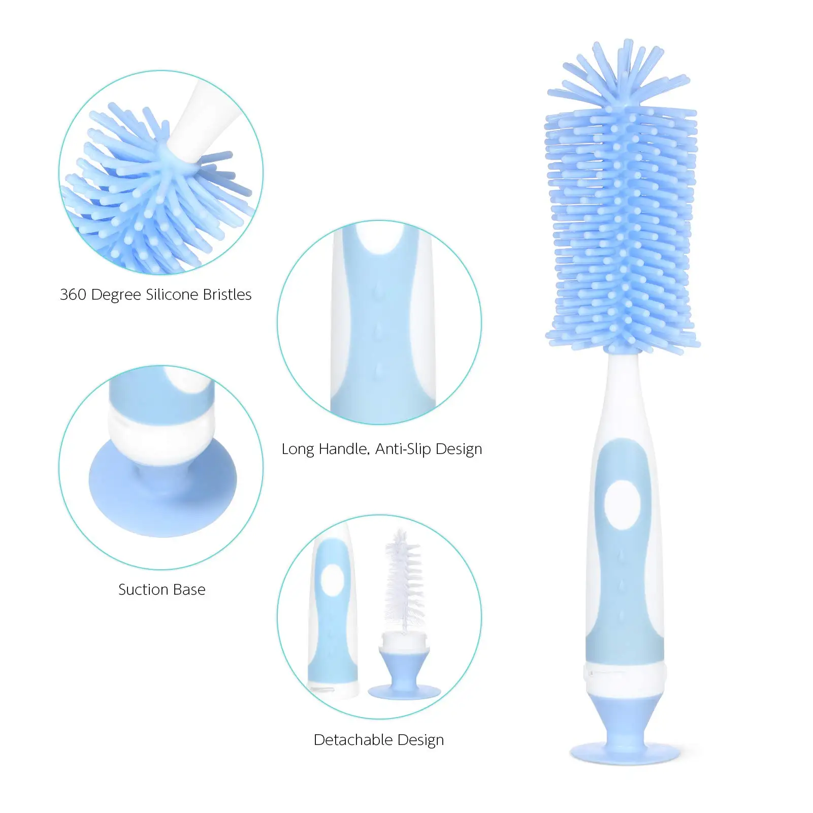Вращающаяся силиконовая щетка для бутылочек чашек мягкая съемная сосков на 360