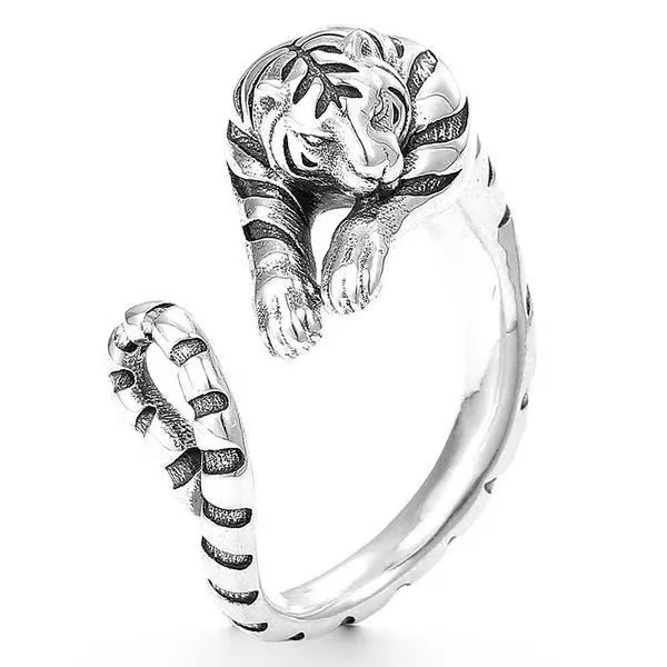 

WANGAIYAO Tiger's Year of the Tiger's Benming Year Little Tiger Open Ring Men's 2022 New Domineering Retro Zodiac Tail Ring