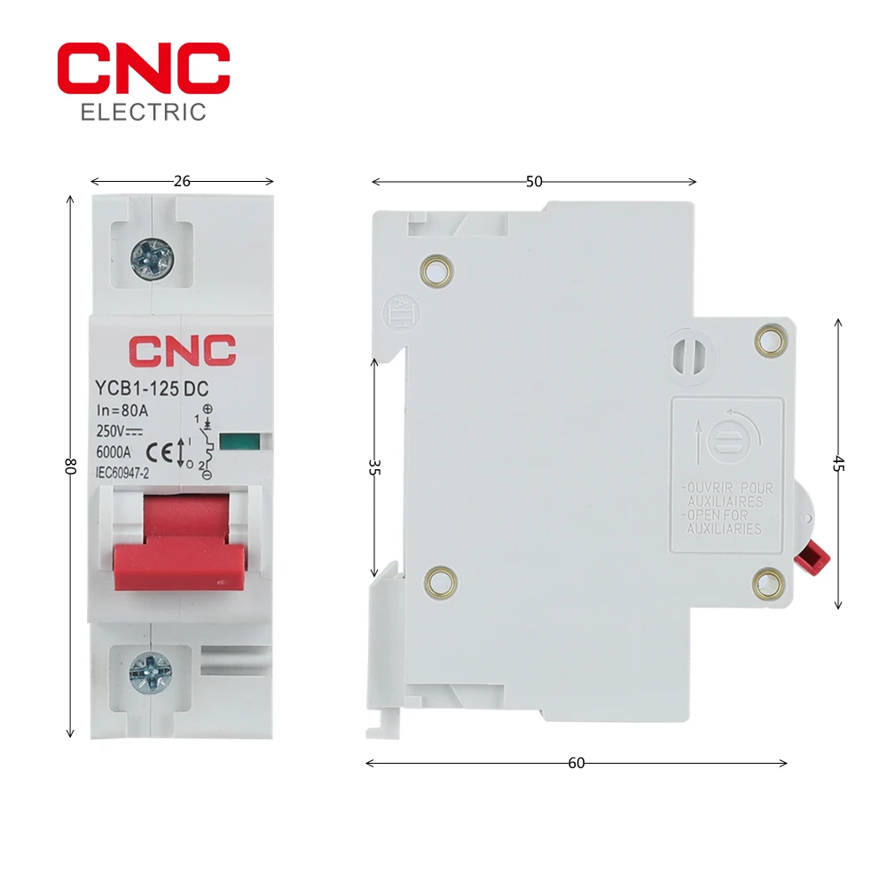 CNC YCB1-125DC 1P 80A/100A/125A 27 мм мини-выключатель MCB 6000kA разрывная мощность |