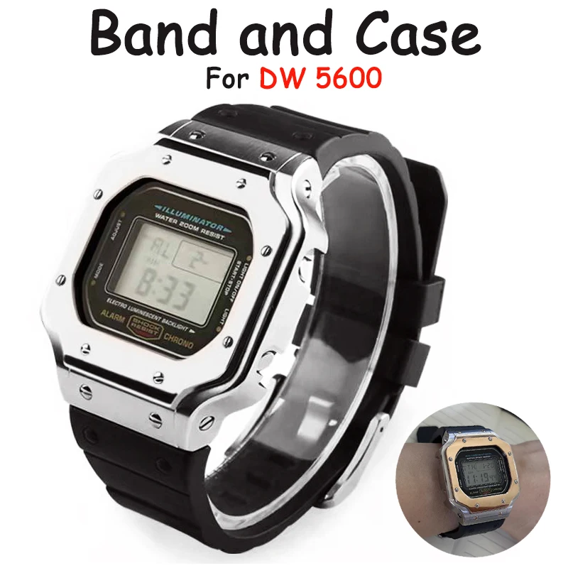 Soft Silicone Band for DW5600 Strap and Metal Band Case for G-SHIOCK DW 5600 Stainless Steel Bracelet for GASI0 Band Accessories