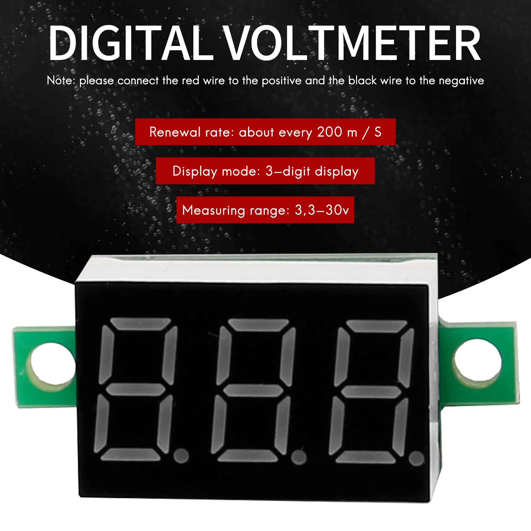 

Mini Digital Voltmeter LED Voltage Display Panel Meter 3.3-30V Green LED