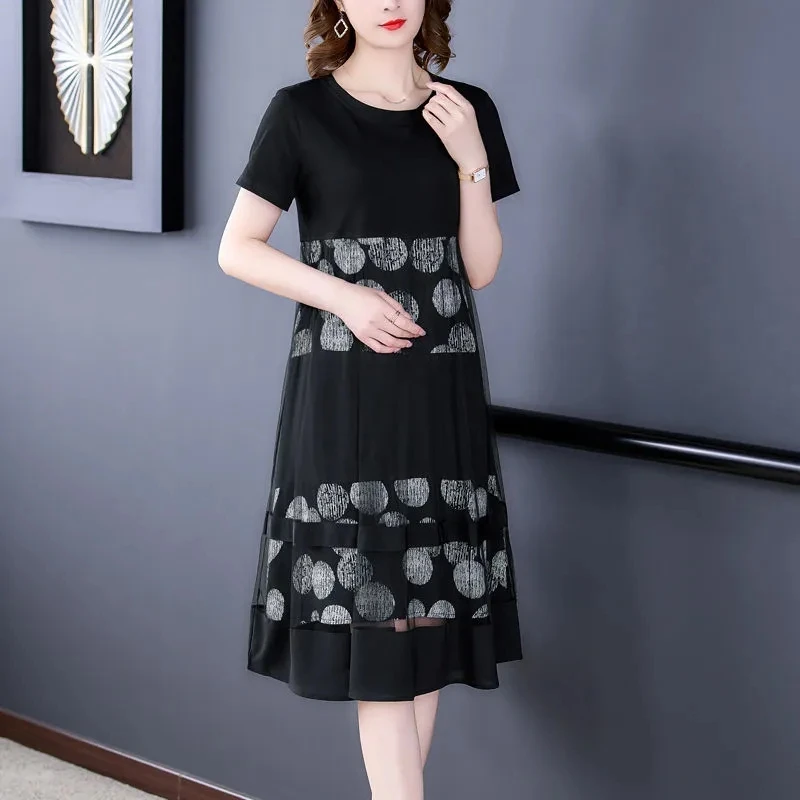 Платье женское с коротким рукавом и принтом модное черное платье для матерей