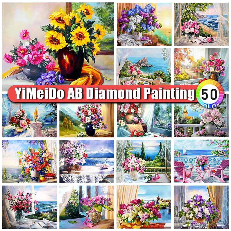 

YIMEIDO 5D DIY Vase Flower AB Diamond Painting Art Window Sunflower Handmade Scenery Seaside Diamond Embroidery Tulip Home Decor