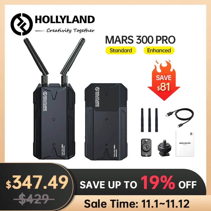 

Hollyland Mars 300 Pro Enhanced Wireless Video Transmission System 0.1s Latency HDMI Loopout for Lives Broadcasting Vlogging