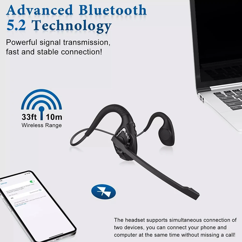 Беспроводные Bluetooth 5.2 гарнитура с микрофоном