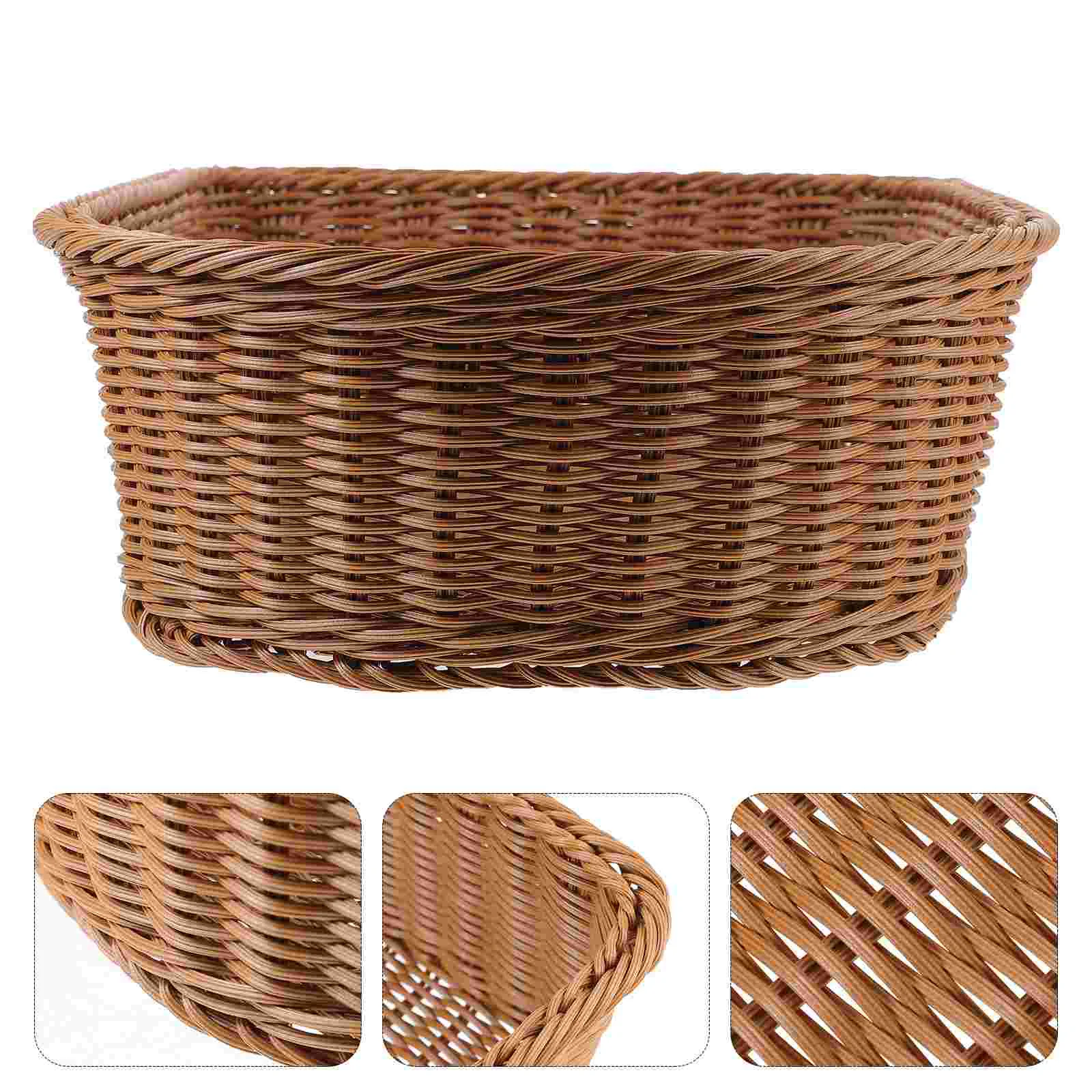 

Imitation Rattan Storage Basket Kitchen Serving Holder Woven Organizer Sundries Desktop Organizing