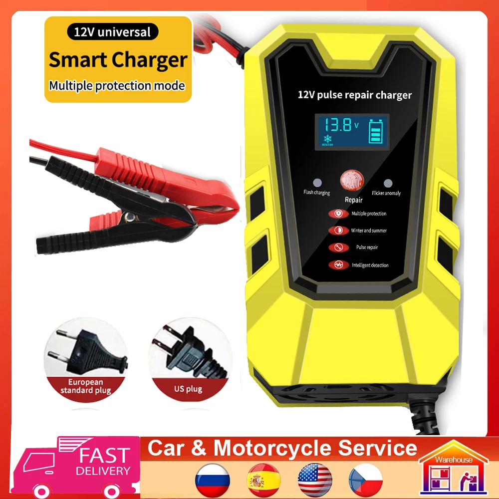 

6A 12В цифровое автомобильное зарядное устройство полностью автоматическое импульсное зарядное устройство для ремонта автомобиля мотоцикл...