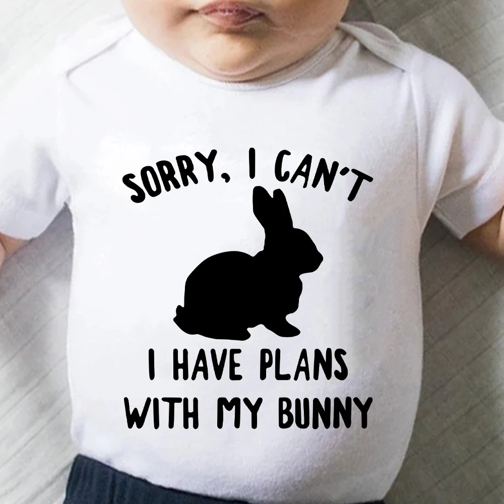 

Simple I Have Plans with My Bunny Print Summer Newborn Romper Funny Creative Harajuku O-Neck New Infant Jumpsuit