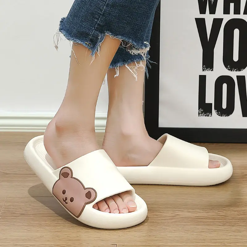 New Men's Sandals Women Cute Bear Cartoon Couple Slippers Summer Thick Sole Home Slippers Ladies Anti-Slip Floor Shoes Men 2022