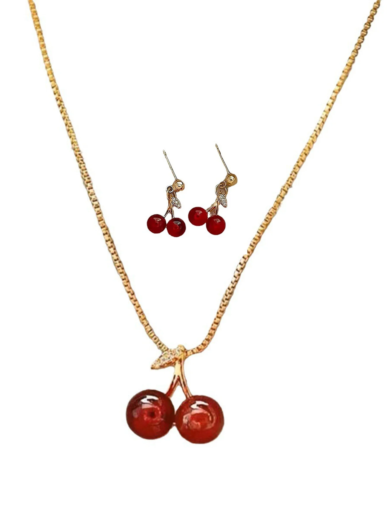 Женский комплект из колье и серёжек с подвеской в виде вишни