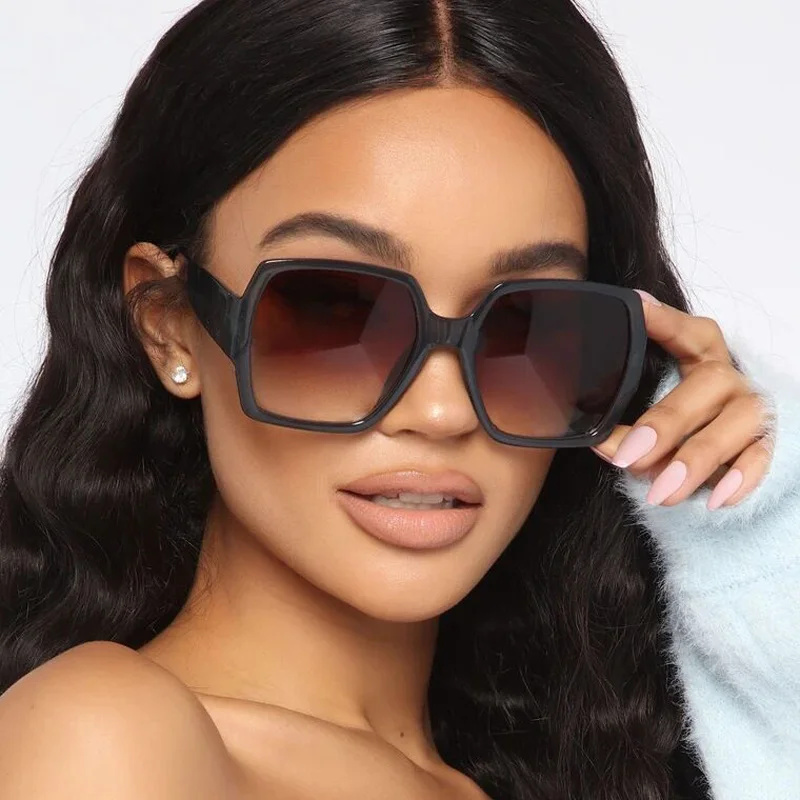 

2022 Vintage Oversize Square Sunglasses Luxury Brand Big Frame Sun Woman Black Fashion Gradient Female Glasses Oculos