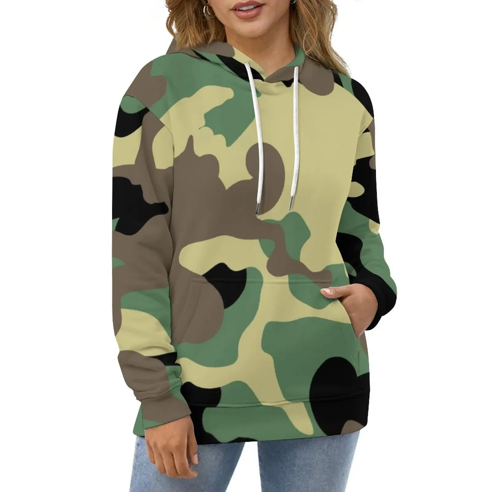 

Army Camouflage Print Casual Hoodies Green Camo Cool Graphic Loose Hoodie Autumn Long Sleeve Hip Hop Oversized Hooded Sweatshirt