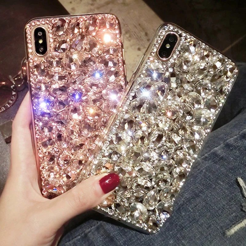 

S21 FE Glass Thick Luxury Rhinestone Case For Samsung Galaxy S20 Plus Ultra A02 A32 A52 A72 cases Bling Telefon Crystal Stone