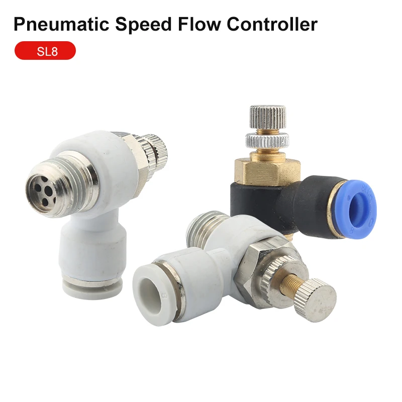 

SL Pneumatic Speed Flow Controller 8mm Outer Diameter Hose 1/8 1/4 3/8 1/2 Thread Air Flow Limiting Valve Pipe Pipe Fittings
