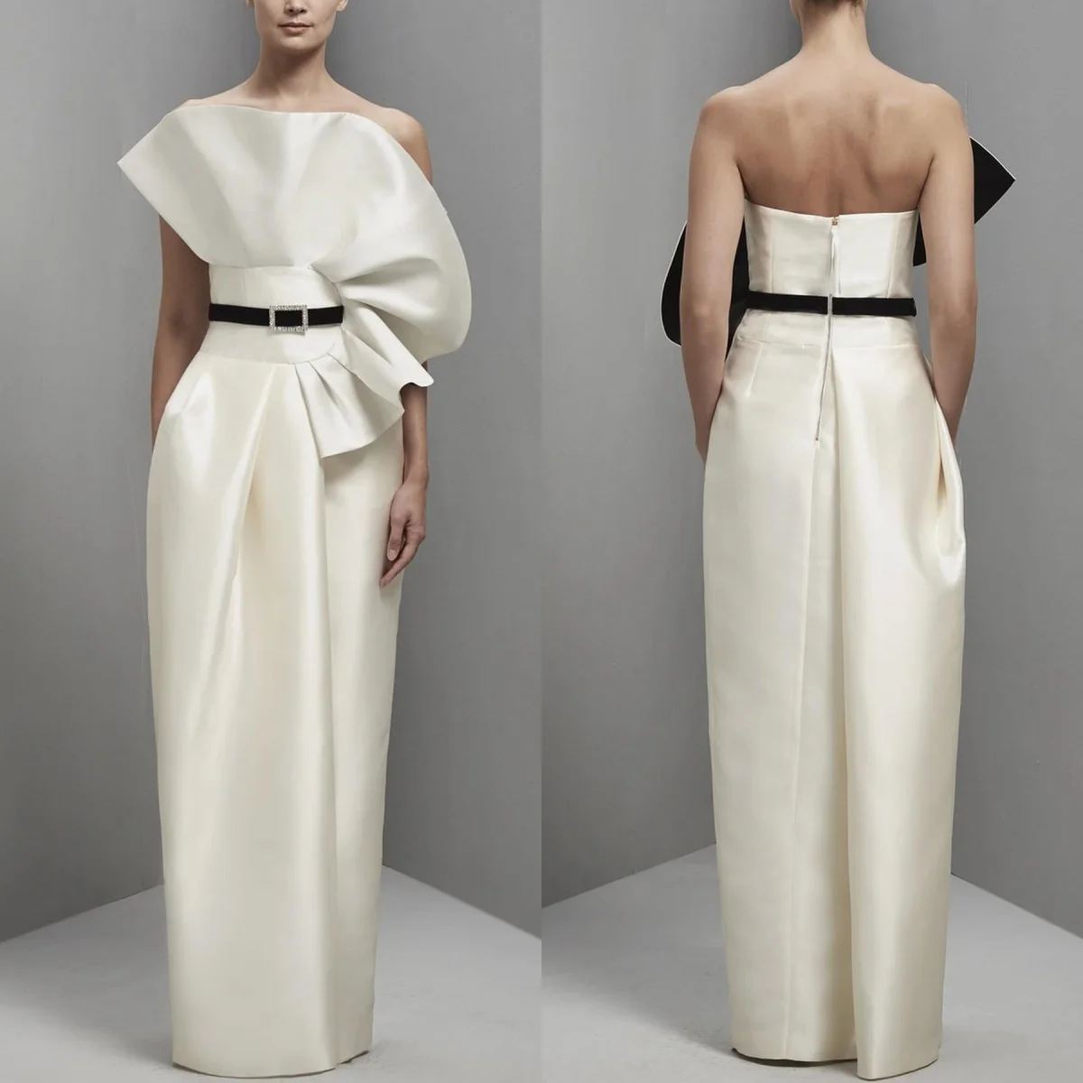 Вечернее платье Дериан без бретелек юбки длиной до пола драпированные с открытой