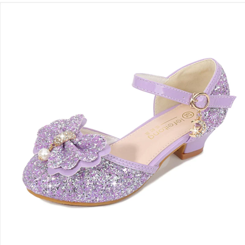 

Round Toe Purple Shoes With Heels Bling Sweet Crystal Bow Summer Sandals 2-10 Years Girls Cinderella Birthday Party Mujer Tacon