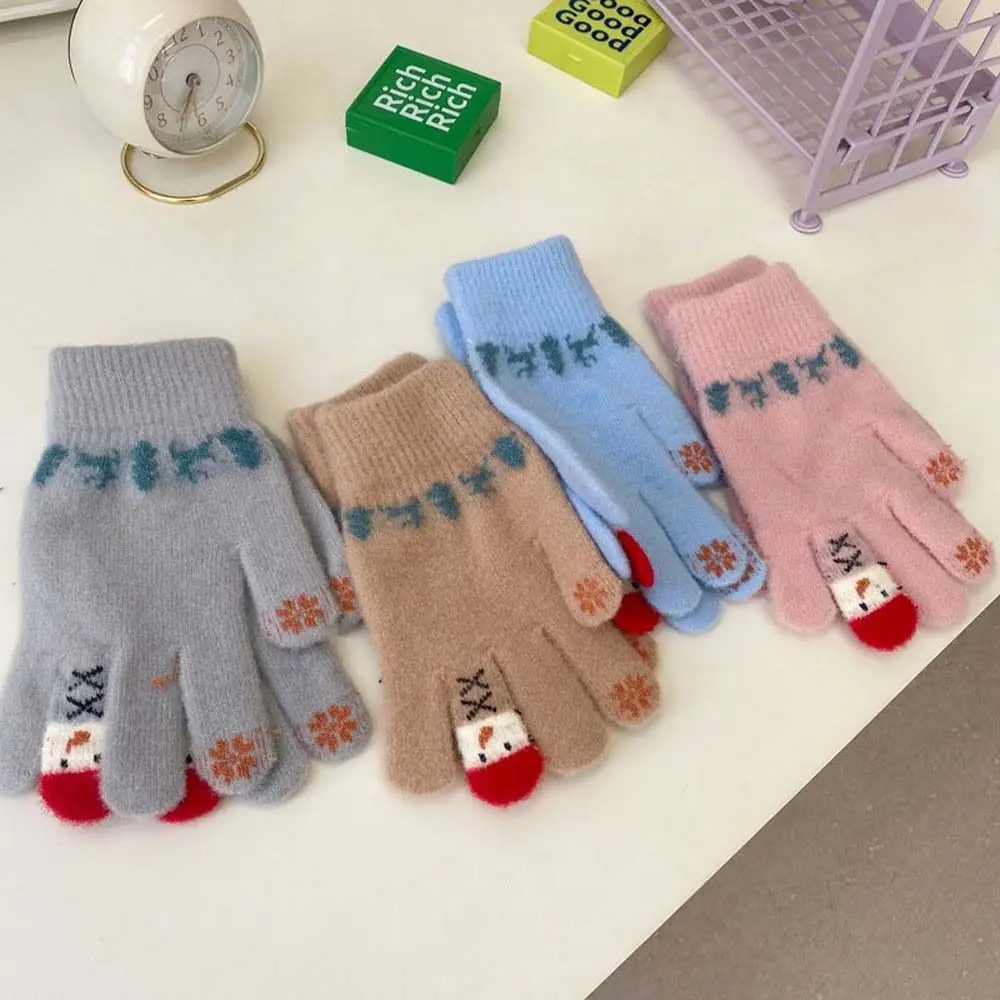 

1Pair Cute Christmas Elk Snowman Pattern Full Finger Gloves Autumn Winter Warm Knitted Gloves For Women Girls Mittens